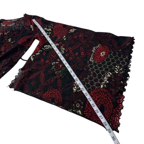 MCM Y2K Vintage Women Black & Red Floral Goth Top SZ XL Bell Asymmetric Sleeve - Picture 8 of 16